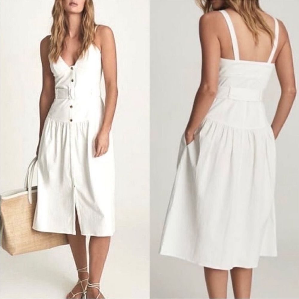REISS NWT Vita Button Through Midi Sundress White… - image 1